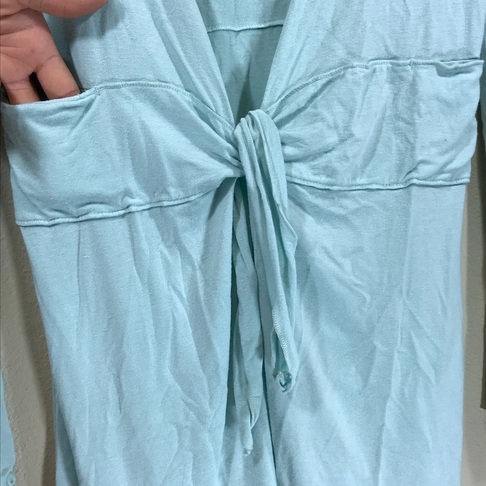 Blue Tie Front pocket kimono Cardigan style#44005 - Picture 4 of 8